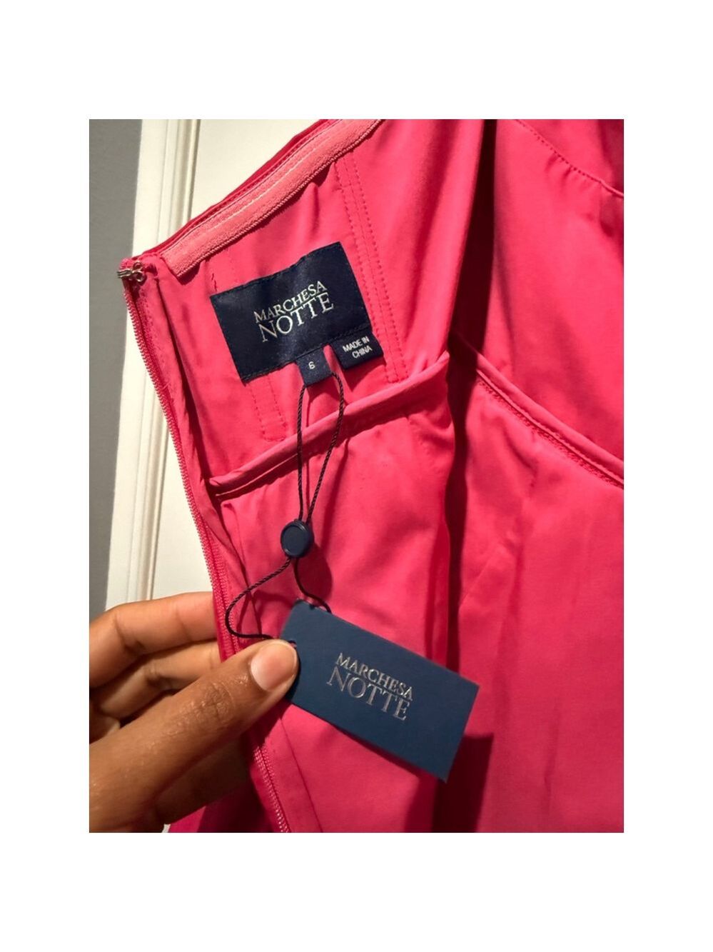 Women's Marchesa Notte Fuchsia Cutout Taffeta Halterneck Gown Size 6 - Picture 7 of 11